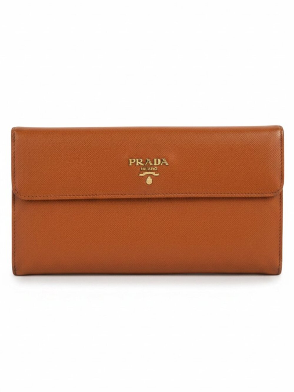 Prada Saffiano Leather Long Wallet — Cognac